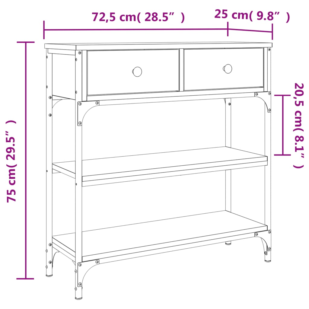 vidaXL Mesa consola madera de ingeniería roble Sonoma 72,5x25x75 cm