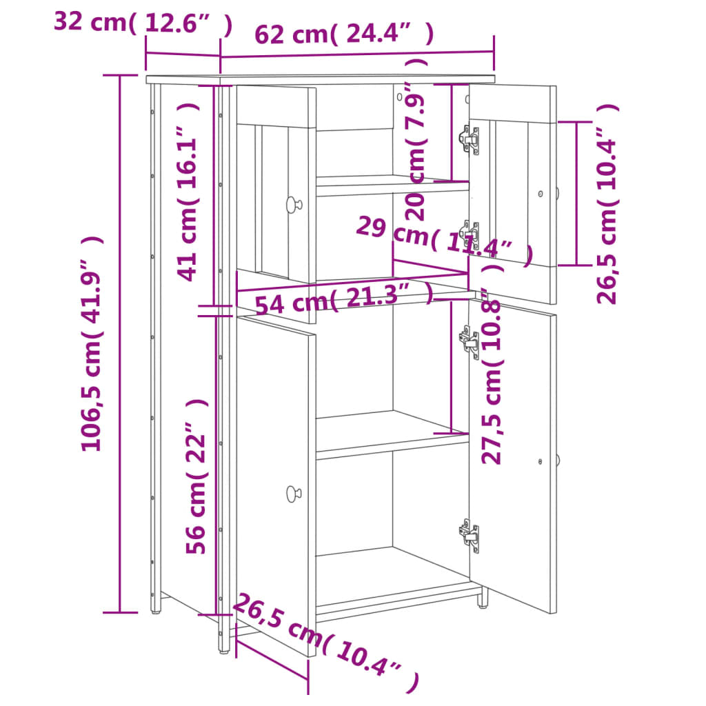 vidaXL Aparador alto madera contrachapada negro 62x32x106,5 cm