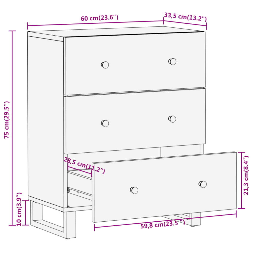 vidaXL Mueble auxiliar madera maciza mango marrón/negro 60x33,5x75 cm