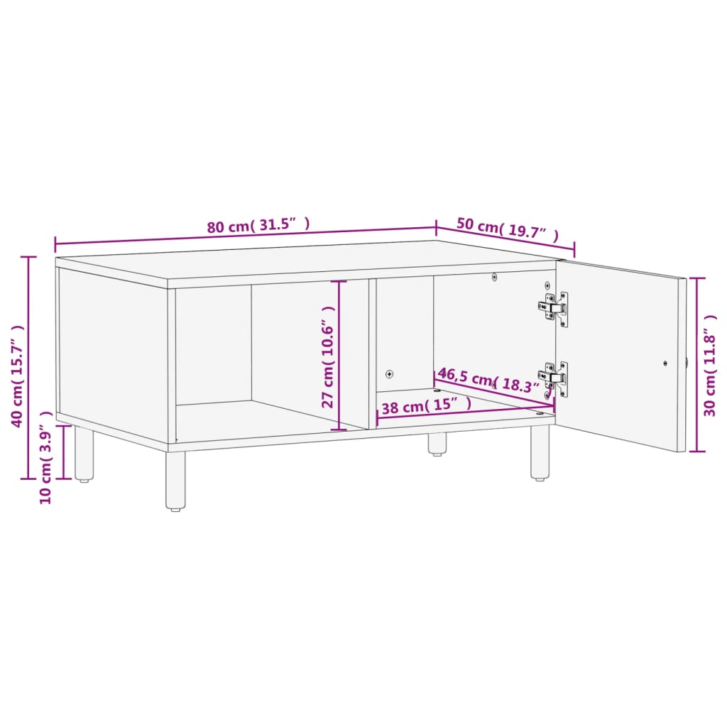 vidaXL Mesa de centro madera maciza de mango negra 80x50x40 cm