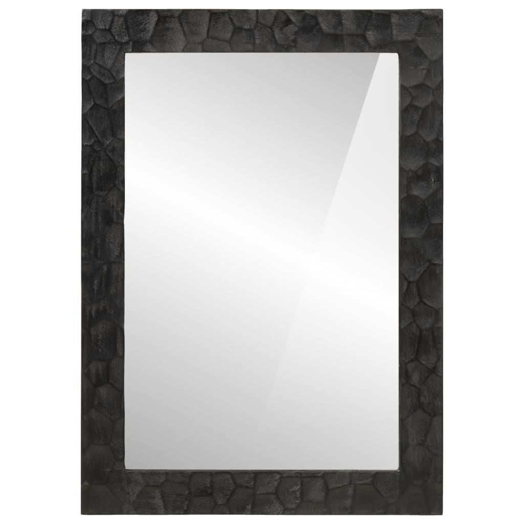 vidaXL Espejo de baño madera maciza mango y vidrio negro 50x70x2,5 cm