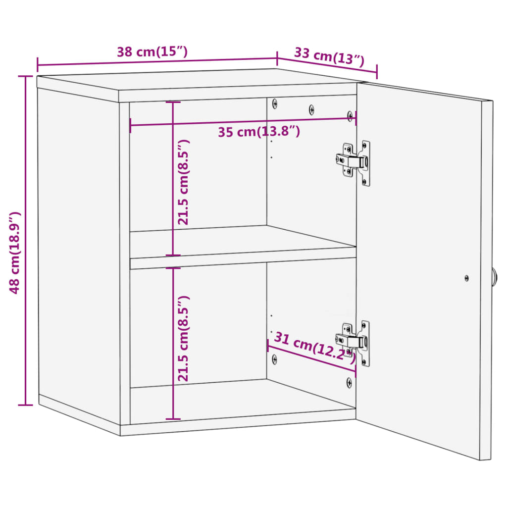 vidaXL Armario de baño de pared madera maciza de mango 38x33x48 cm