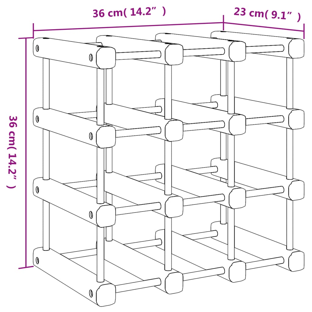 vidaXL Botellero para 12 botellas madera maciza de pino 36x23x36 cm