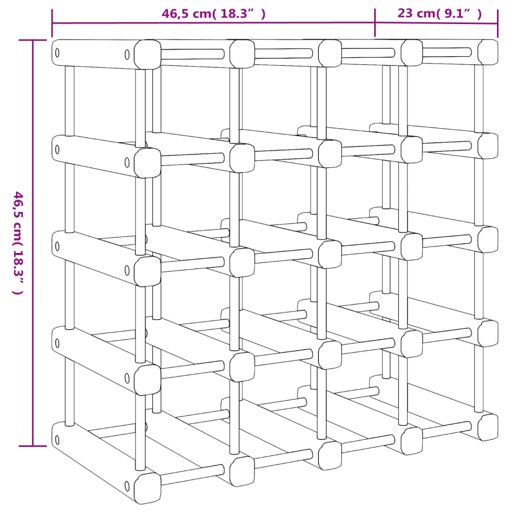 vidaXL Botellero para 20 botellas madera maciza pino 46,5x23x46,5 cm