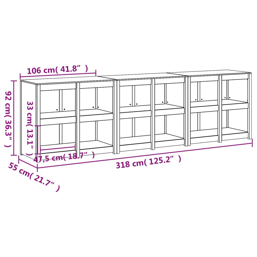 vidaXL Muebles de cocina de exterior 3 piezas madera maciza de pino