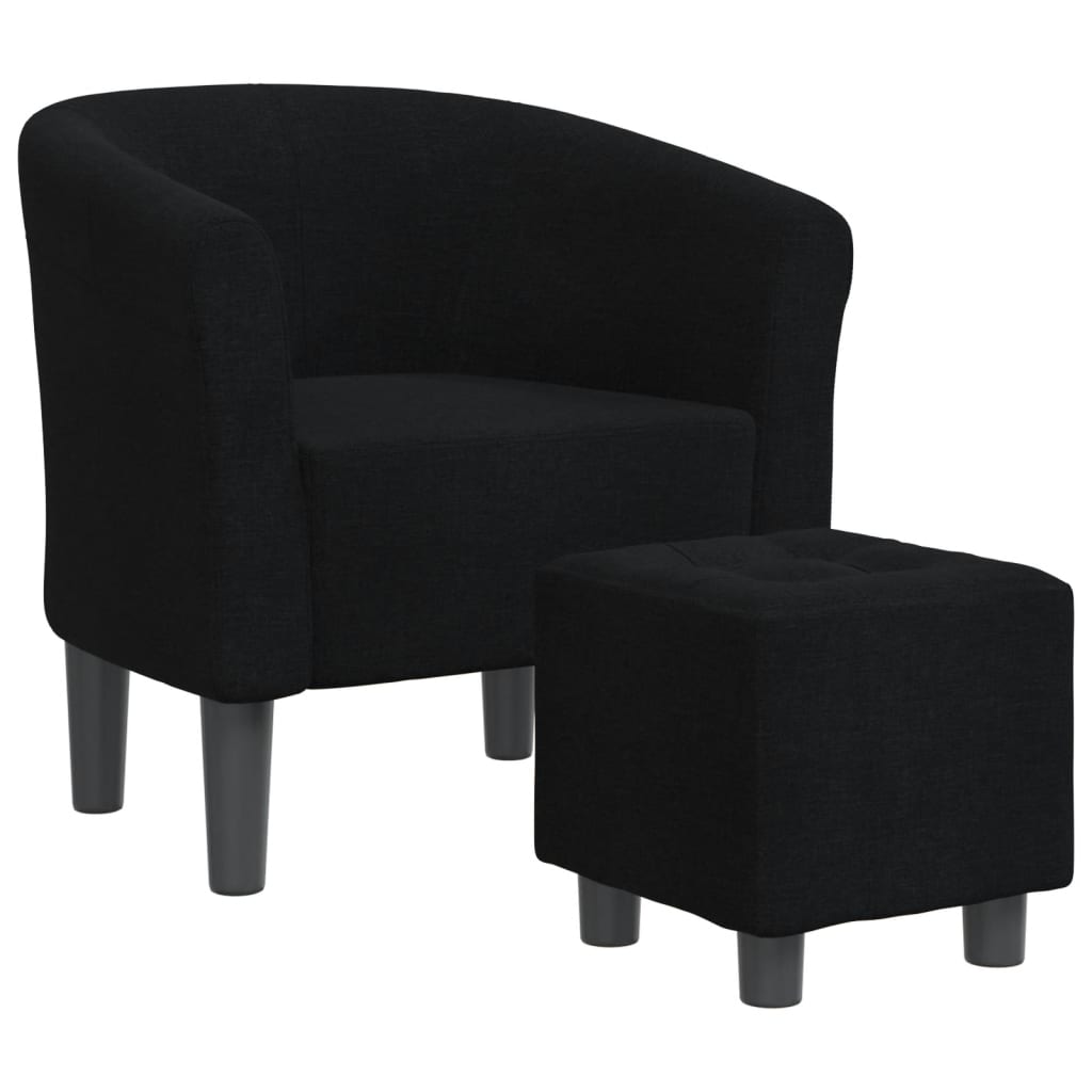 vidaXL Sillón con taburete tela negra