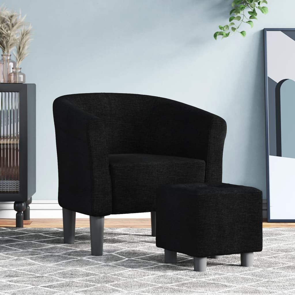 vidaXL Sillón con taburete tela negra