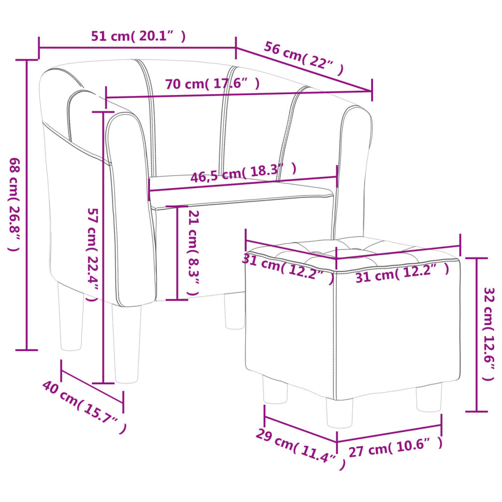 vidaXL Sillón con taburete tela morado