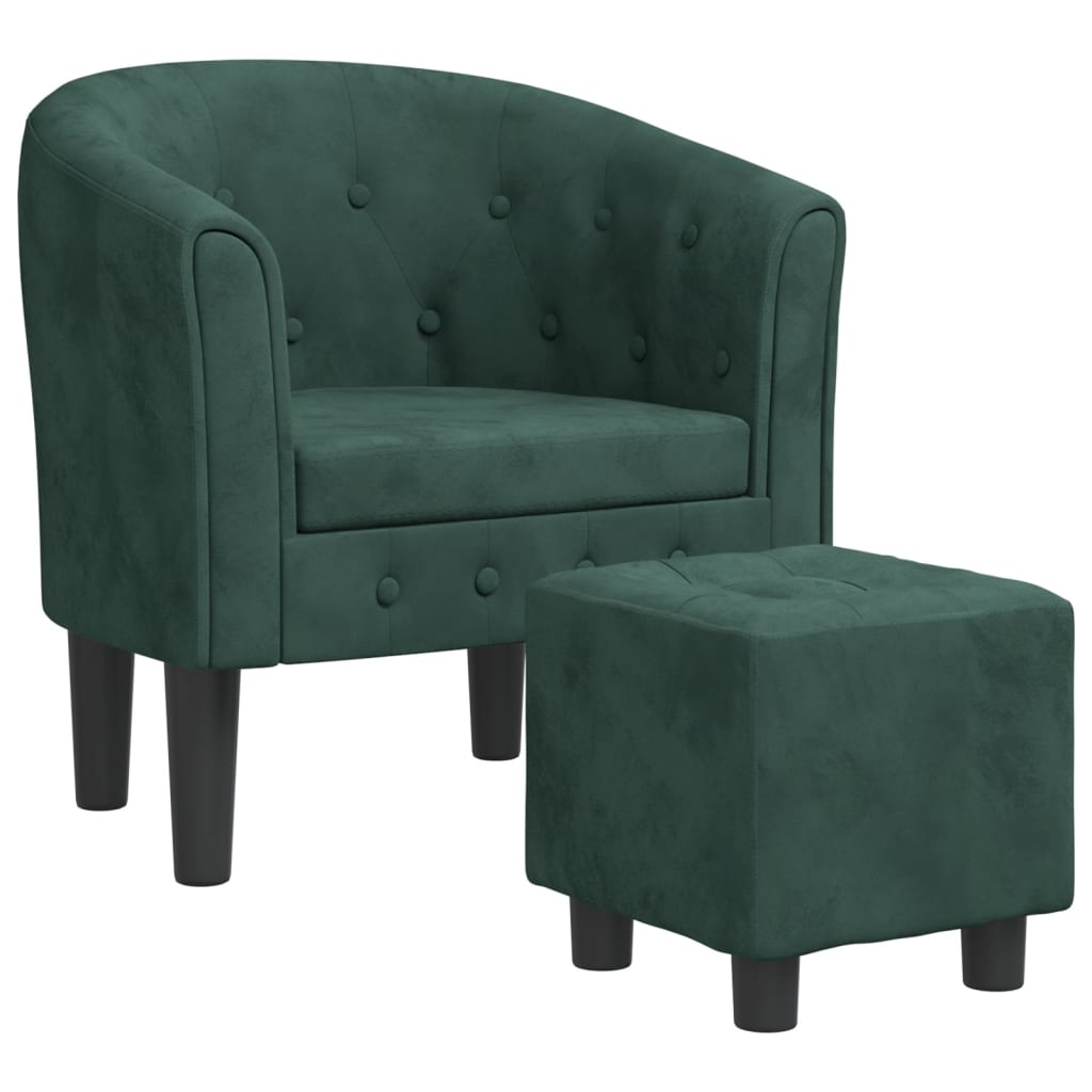 vidaXL Sillón con taburete terciopelo verde oscuro