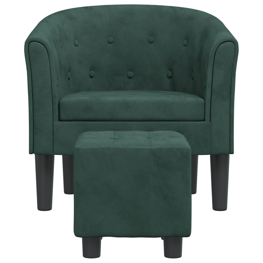 vidaXL Sillón con taburete terciopelo verde oscuro