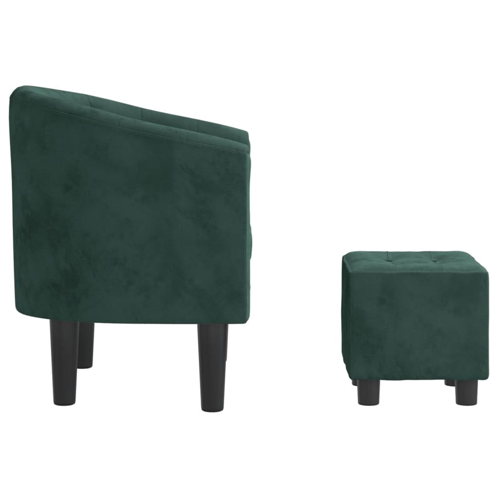 vidaXL Sillón con taburete terciopelo verde oscuro