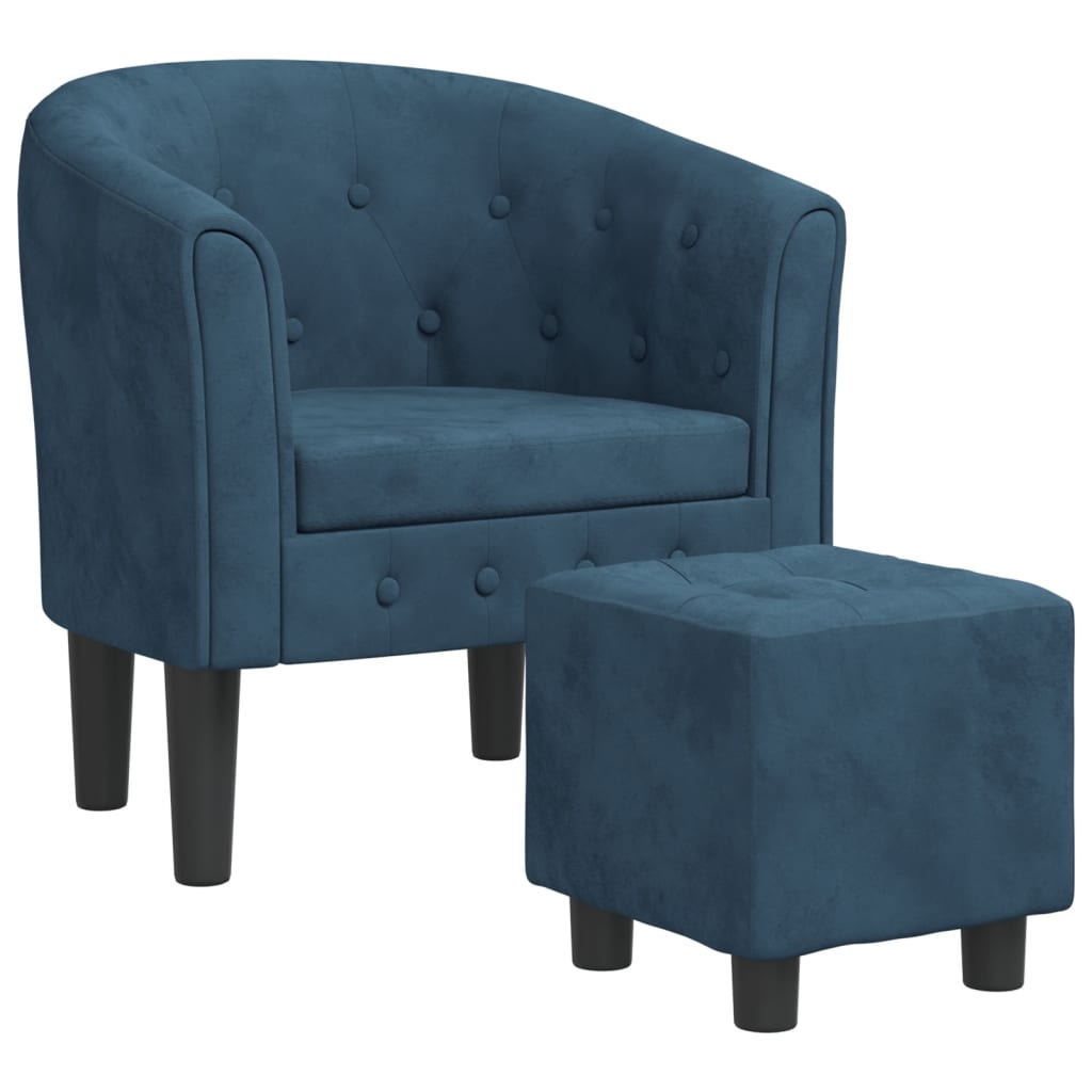 vidaXL Sillón con taburete terciopelo azul oscuro