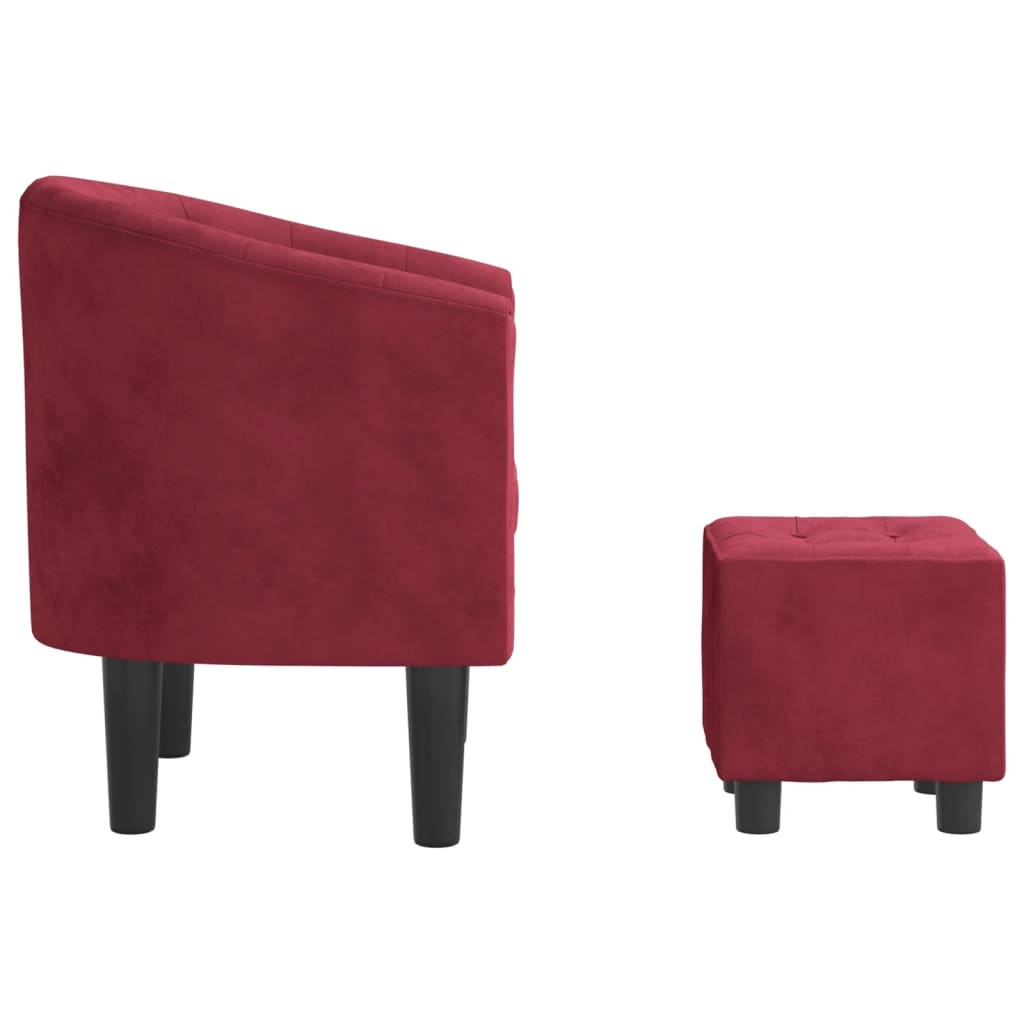 vidaXL Sillón con taburete terciopelo rojo tinto