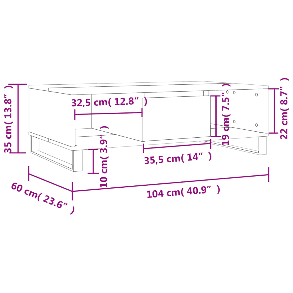 vidaXL Mesa de centro madera de ingeniería roble ahumado 104x60x35 cm