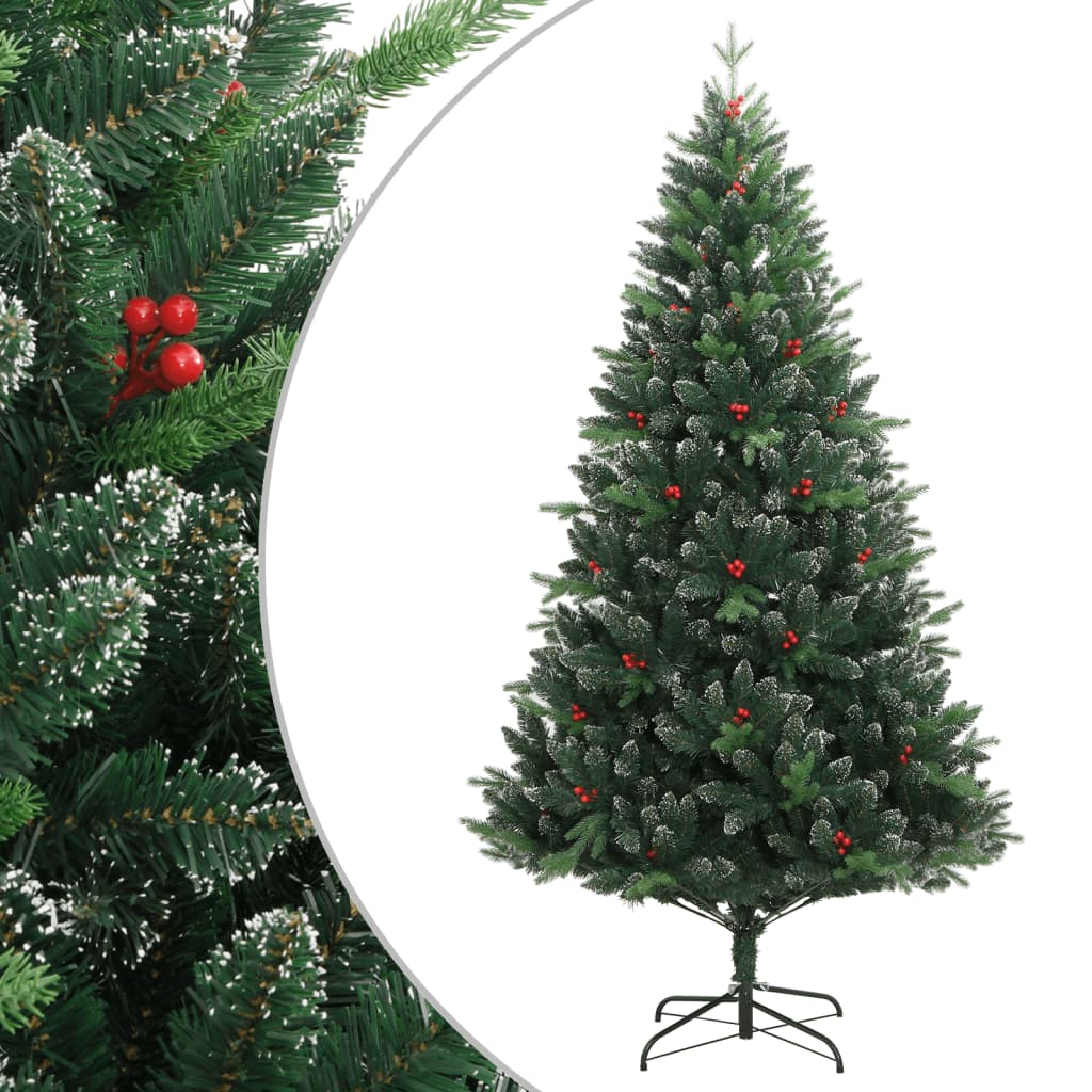 vidaXL Árbol de Navidad artificial con bisagras y frutos rojos 120 cm