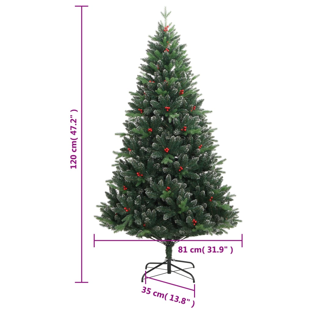 vidaXL Árbol de Navidad artificial con bisagras y frutos rojos 120 cm