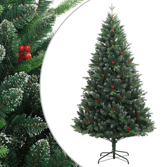 vidaXL Árbol de Navidad artificial con bisagras y frutos rojos 150 cm