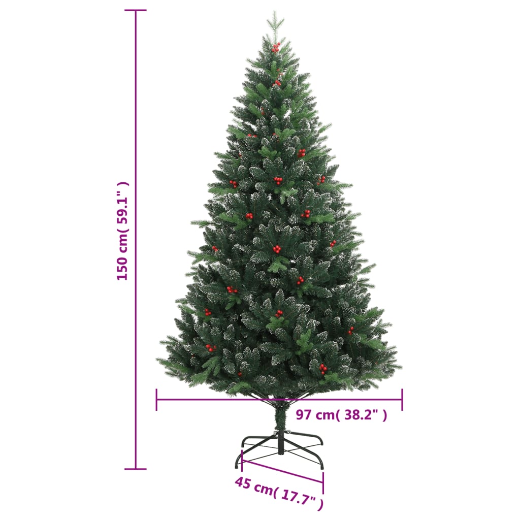 vidaXL Árbol de Navidad artificial con bisagras y frutos rojos 150 cm