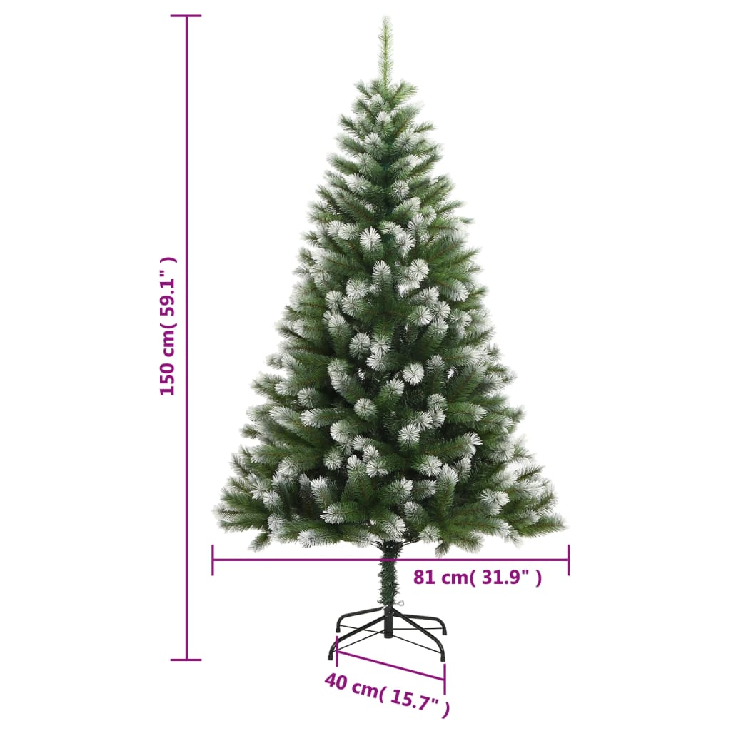 vidaXL Árbol de Navidad artificial con bisagras y nieve flocada 150 cm