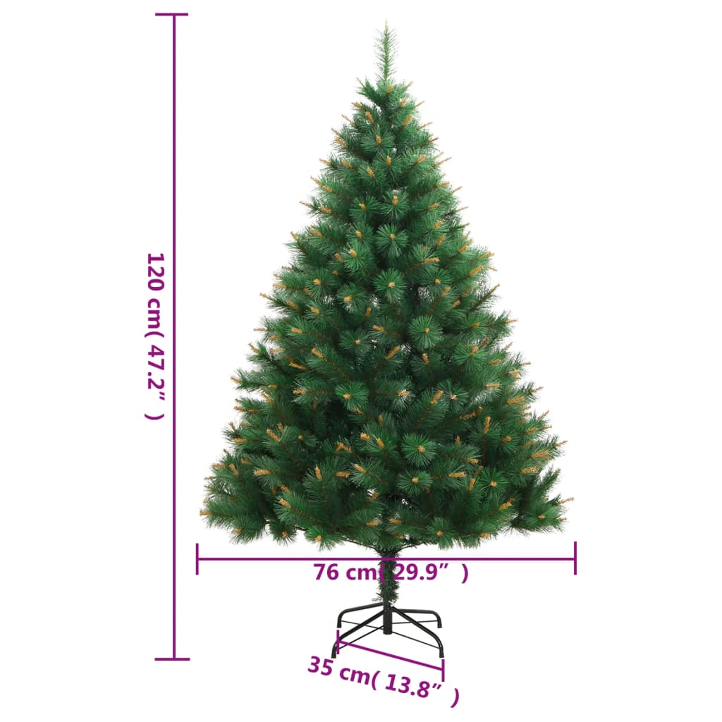 vidaXL Árbol de Navidad artificial con bisagras y soporte 120 cm