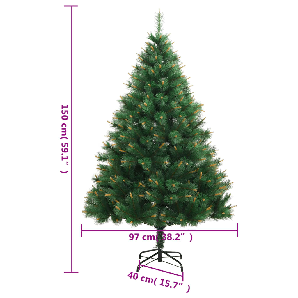 vidaXL Árbol de Navidad artificial con bisagras y soporte 150 cm