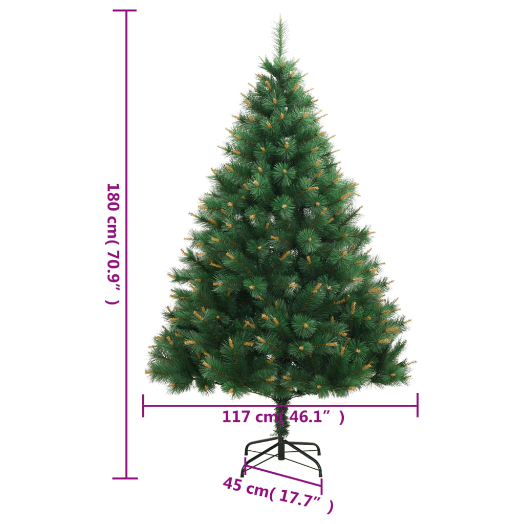 vidaXL Árbol de Navidad artificial con bisagras y soporte 180 cm