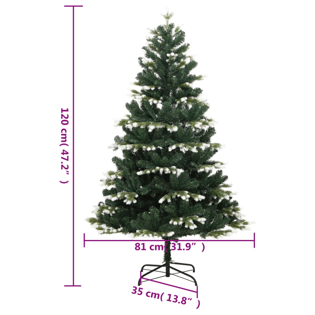 vidaXL Árbol de Navidad artificial con bisagras y nieve flocada 120 cm