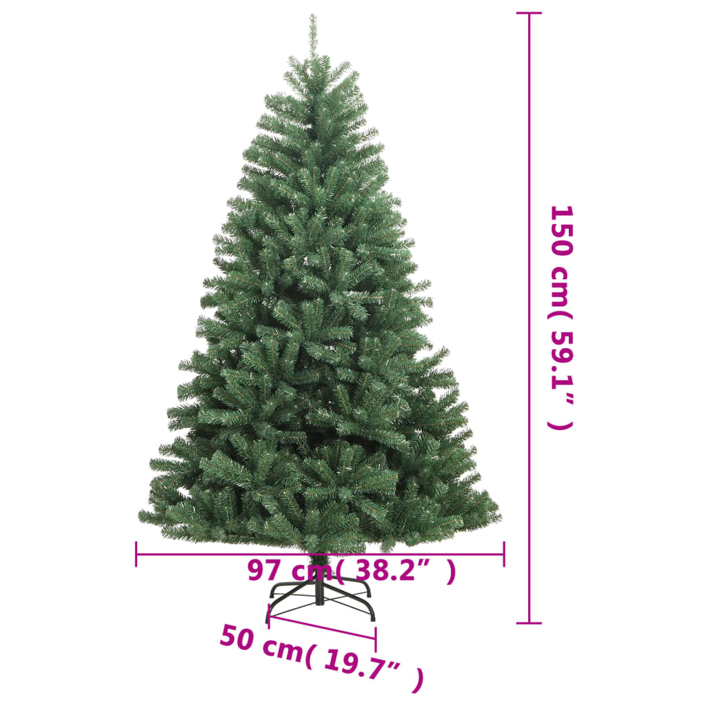 vidaXL Árbol de Navidad artificial con bisagras y soporte verde 150 cm