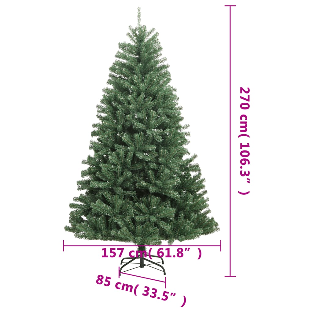 vidaXL Árbol de Navidad artificial con bisagras y soporte verde 270 cm