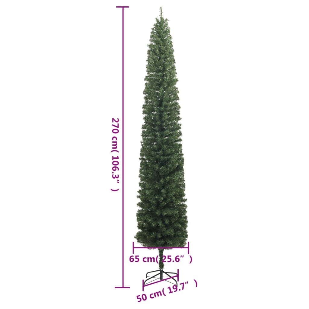 vidaXL Árbol de Navidad estrecho con soporte PVC 270 cm