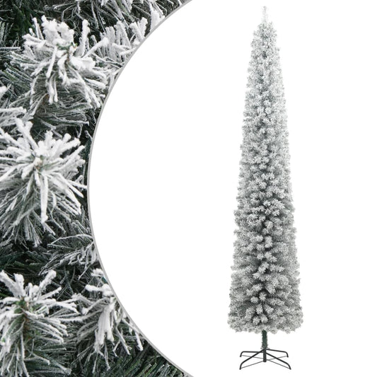 vidaXL Árbol Navidad estrecho con soporte y nieve artificial PVC 270cm