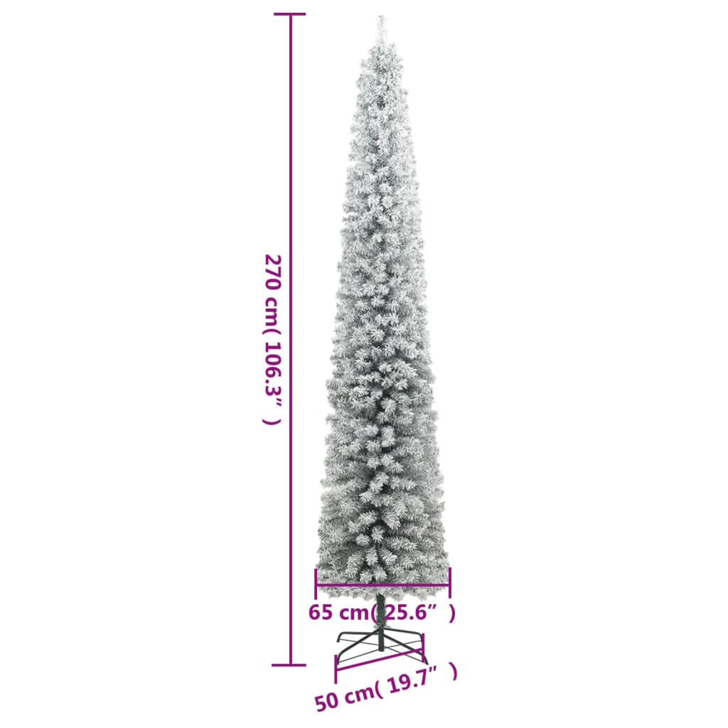 vidaXL Árbol Navidad estrecho con soporte y nieve artificial PVC 270cm