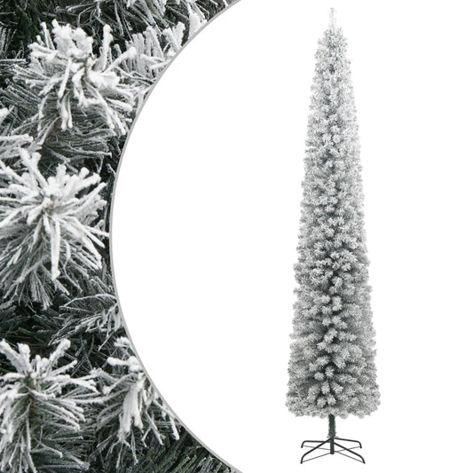 vidaXL Árbol Navidad estrecho con soporte y nieve artificial PVC 300cm