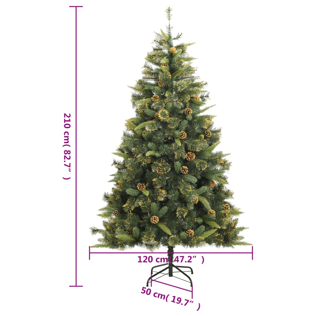 vidaXL Árbol de Navidad artificial con piñas 210 cm