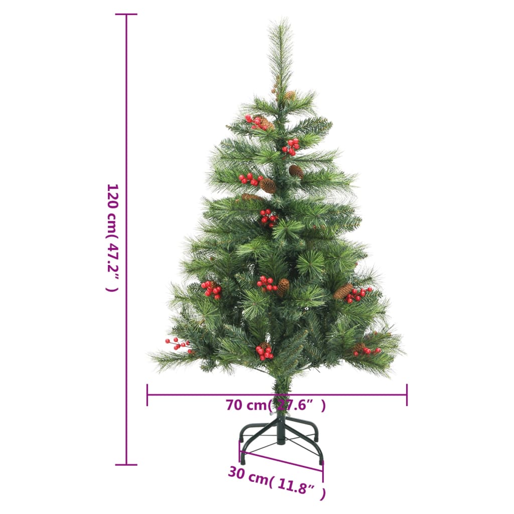 vidaXL Árbol de Navidad artificial con piñas y bayas 120 cm