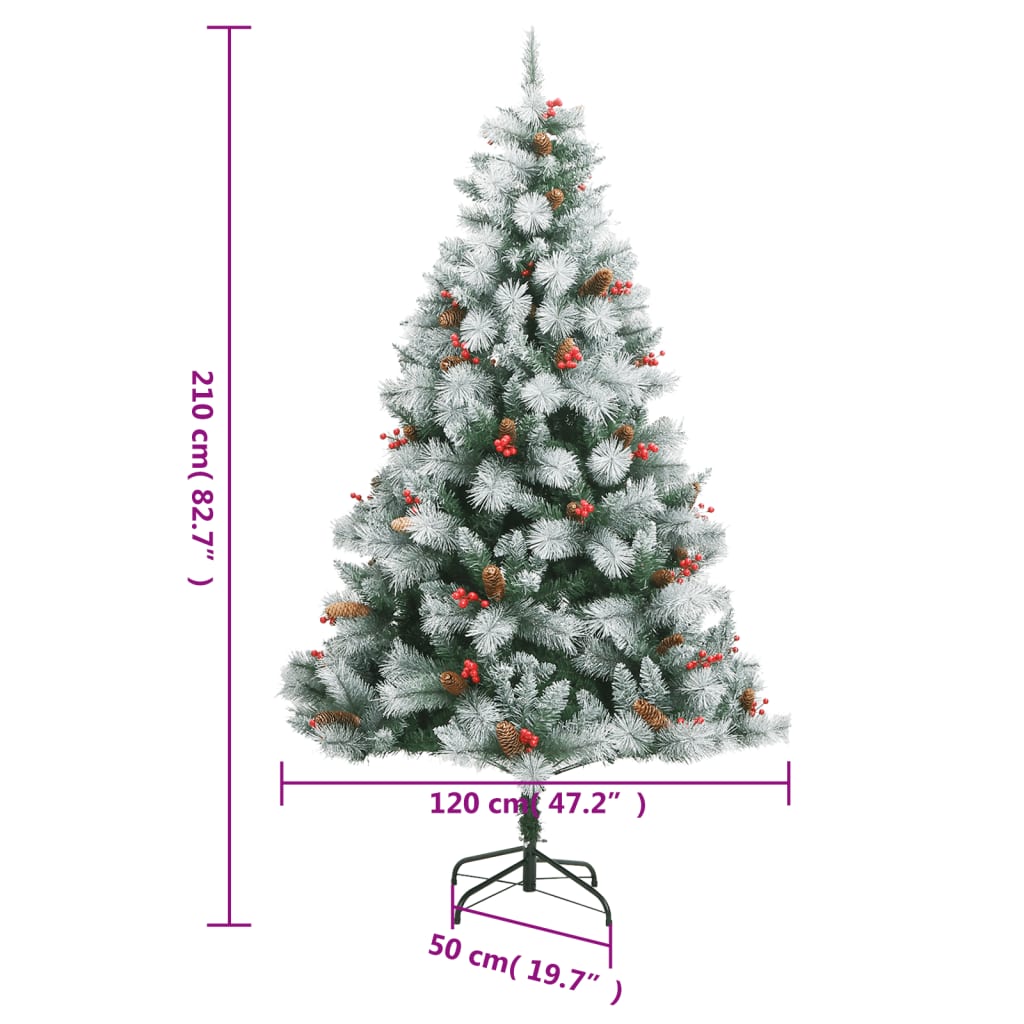 vidaXL Árbol de Navidad artificial con piñas y bayas 210 cm