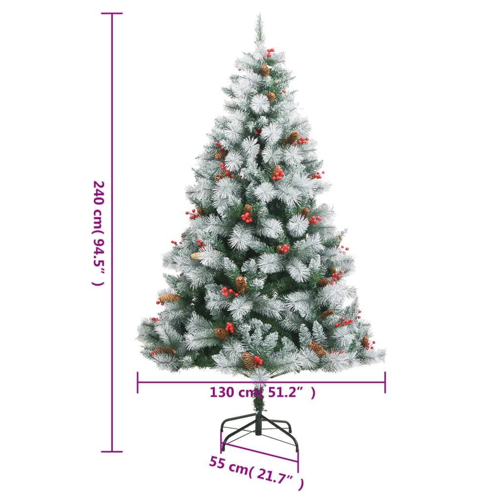 vidaXL Árbol de Navidad artificial con piñas y bayas 240 cm