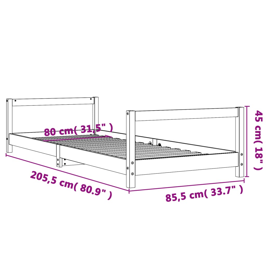 vidaXL Estructura de cama para niños madera maciza de pino 80x200 cm