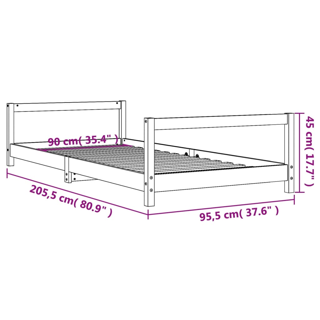 vidaXL Estructura de cama para niños madera maciza de pino 90x200 cm