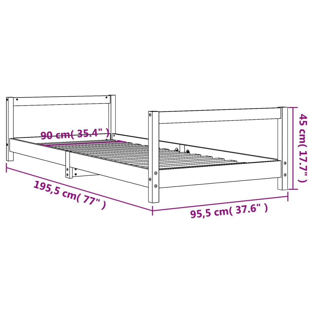 vidaXL Estructura de cama para niños madera maciza de pino 90x190 cm