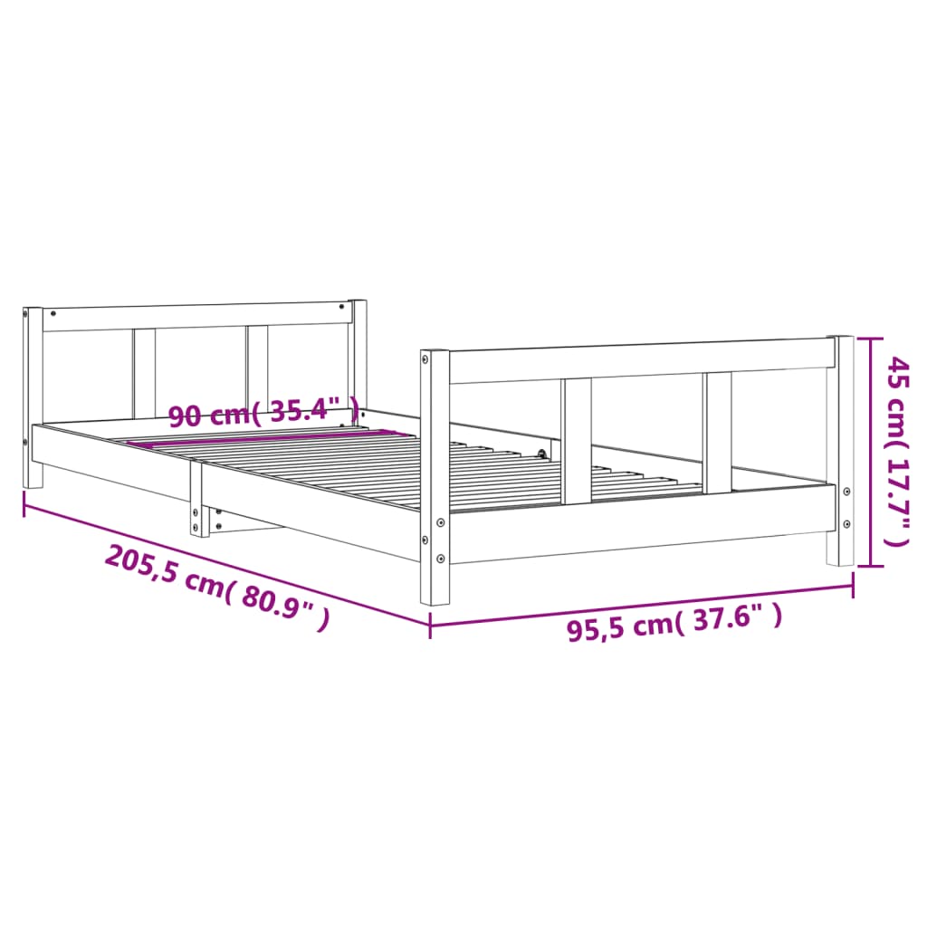 vidaXL Estructura de cama para niños madera maciza de pino 90x200 cm