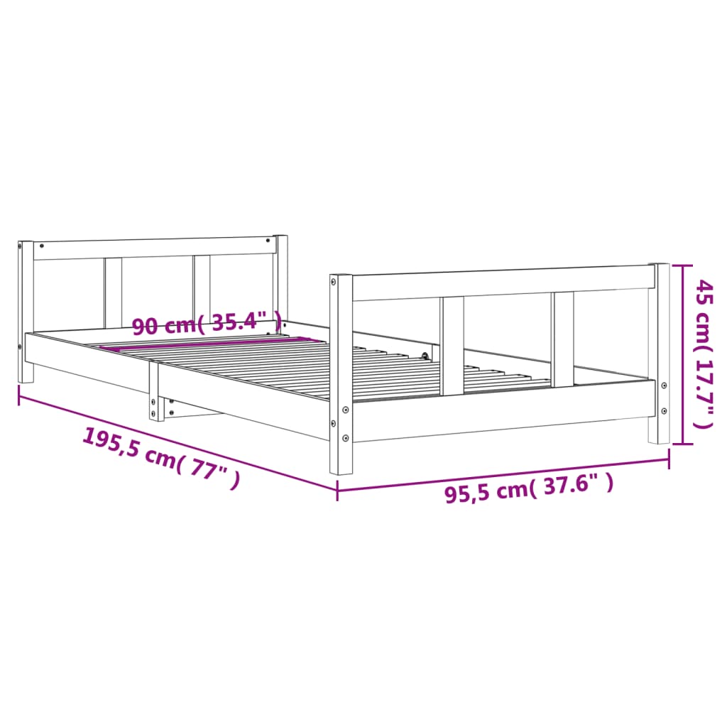 vidaXL Estructura de cama infantil madera maciza de pino 90x190 cm