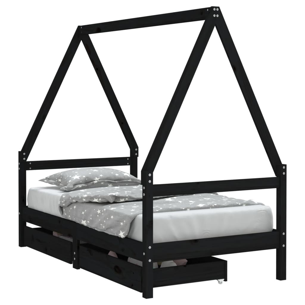 vidaXL Estructura cama infantil y cajones madera pino negro 80x160 cm