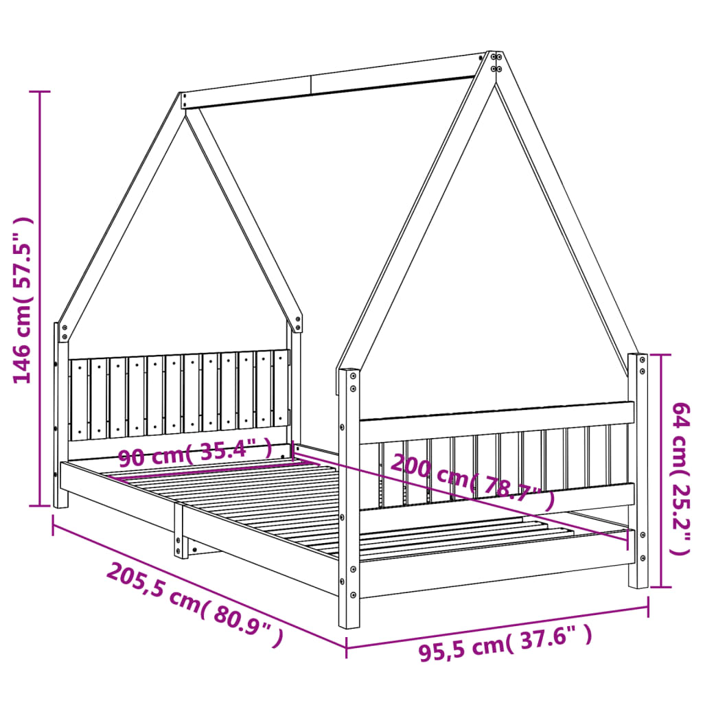 vidaXL Estructura de cama para niños madera maciza de pino 90x200 cm