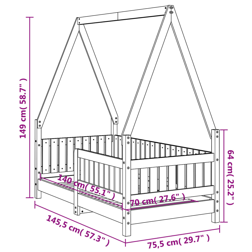 vidaXL Estructura de cama para niños madera maciza de pino 70x140 cm