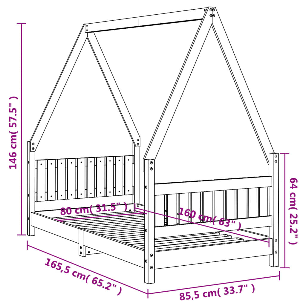 vidaXL Estructura de cama para niños madera maciza de pino 80x160 cm