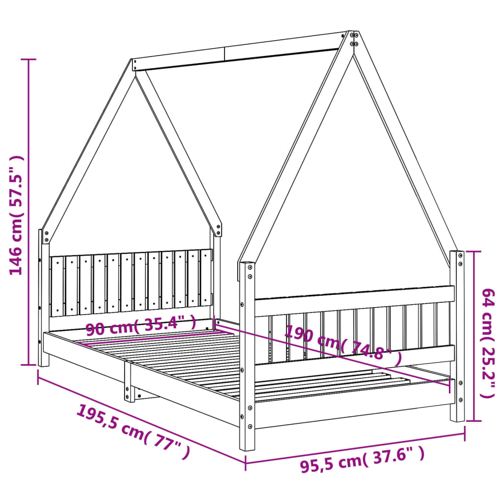 vidaXL Estructura de cama infantil madera maciza de pino 90x190 cm