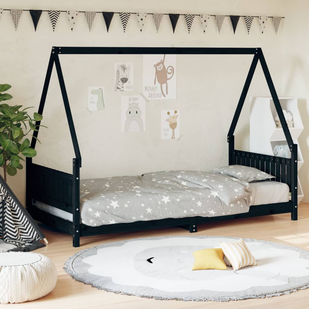 vidaXL Estructura de cama para niños madera de pino negro 90x190 cm