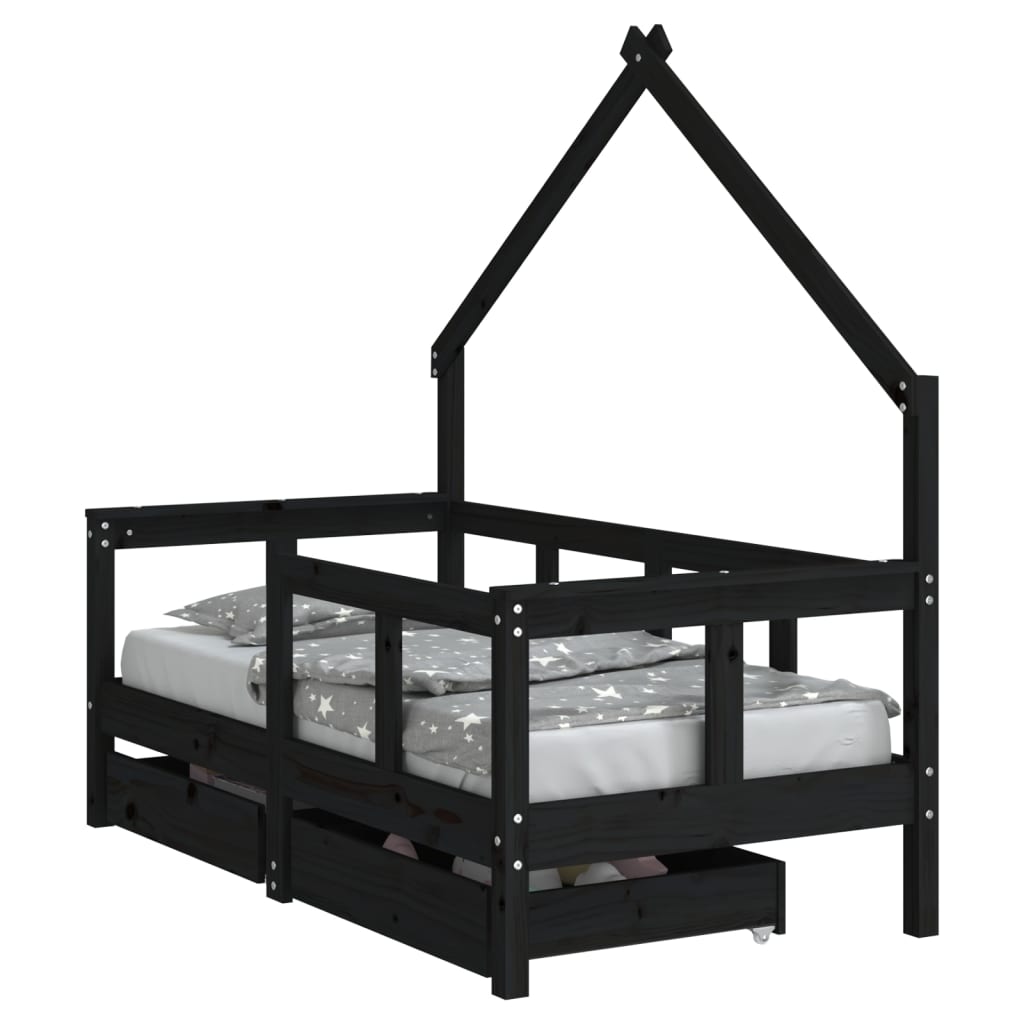 vidaXL Estructura de cama niños con cajones madera pino negro 70x140cm