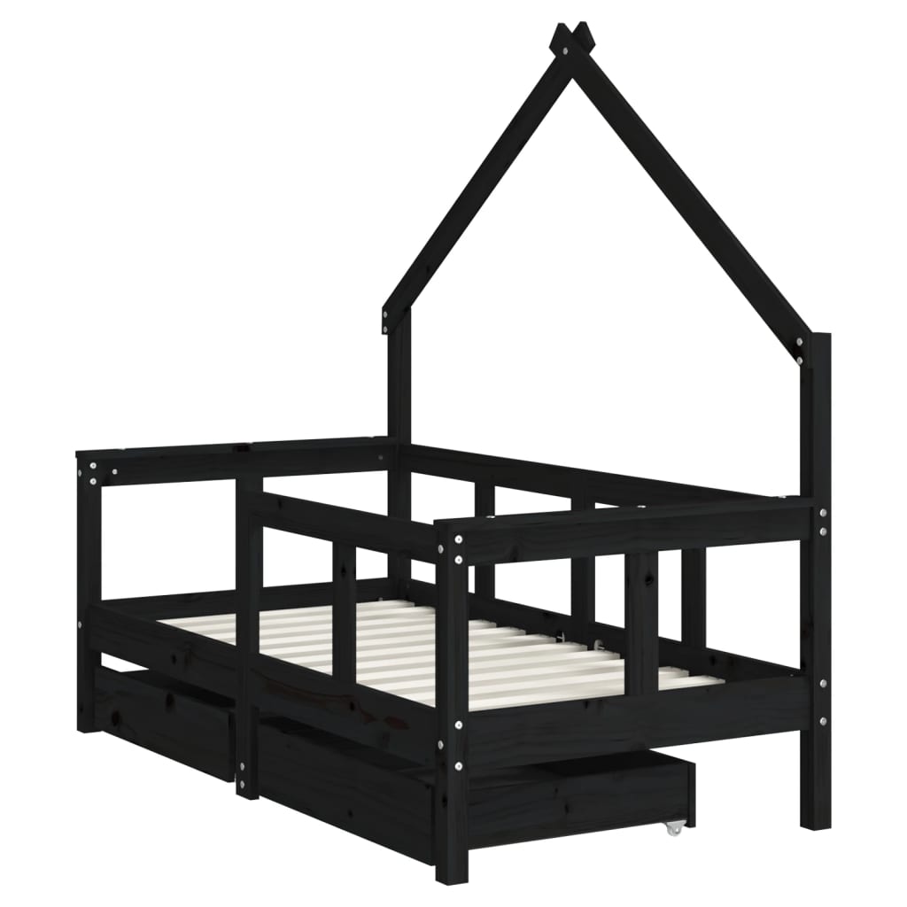 vidaXL Estructura de cama niños con cajones madera pino negro 70x140cm